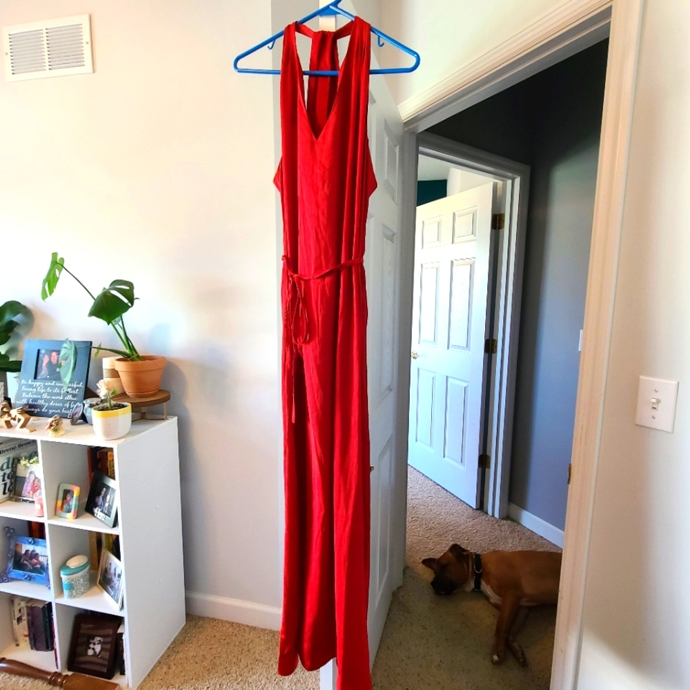 NEW Red Halter Silk Floor Length Dress